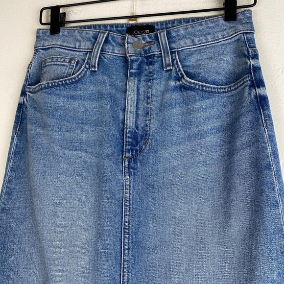 Joe’s Jeans Alder Blue A-Line Raw Hem Denim Midi Skirt Size 26 - Picture 7 of 14